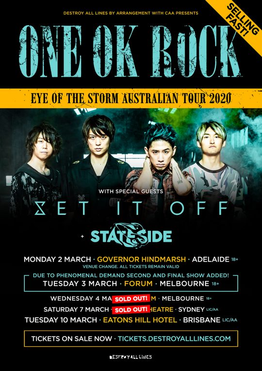 ONE OK ROCK EYE OF THE STORM AUSTRALIAN TOUR 2020 -Venue Changed-